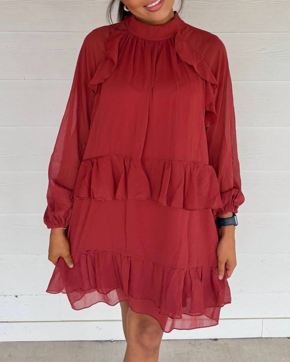 NEW PINCH rosalia ruffle mini dress in rust